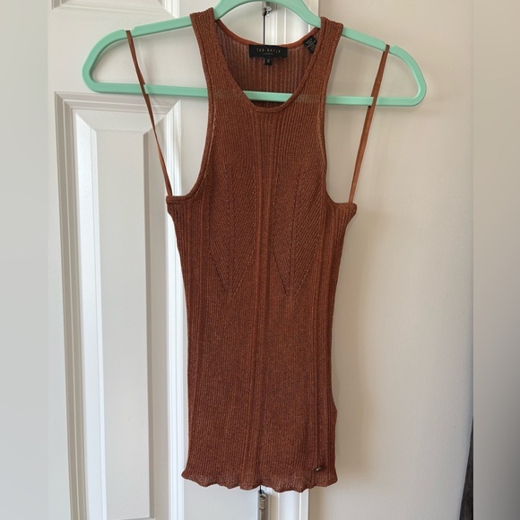 Ted Baker Women Brown Metallic Finish Racerback Tank Top - Picture 4 of 12